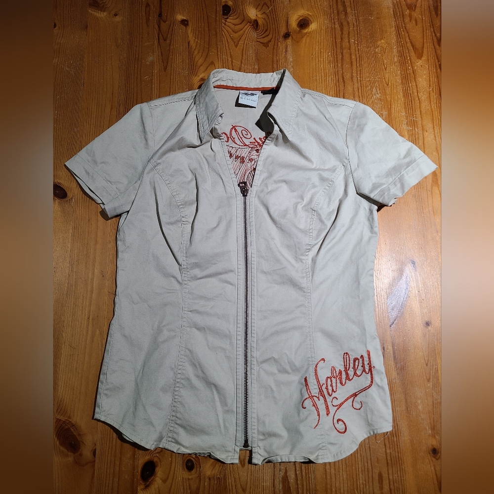Womens Harley Davidson Zip Up Short Sleeve